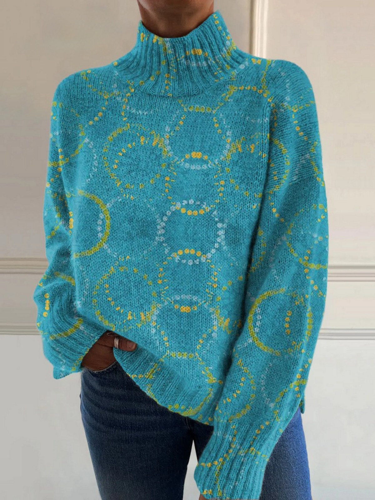 NORA | BRIGHT CIRCLE KUNSTDRUCK-ROLLKRAGENPULLOVER