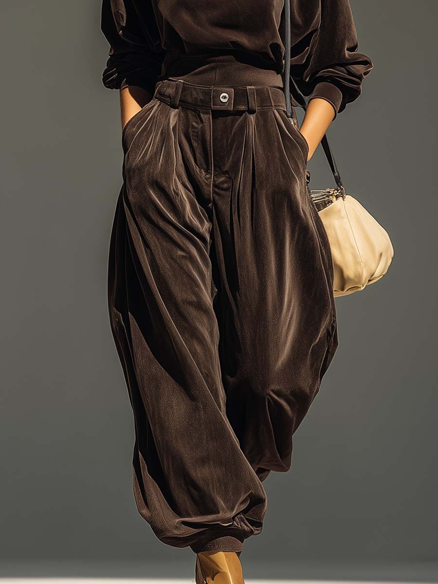 FREYA | VINTAGE BRAUNES SAMT-HOODIE- UND WEITE-HOSE-SET