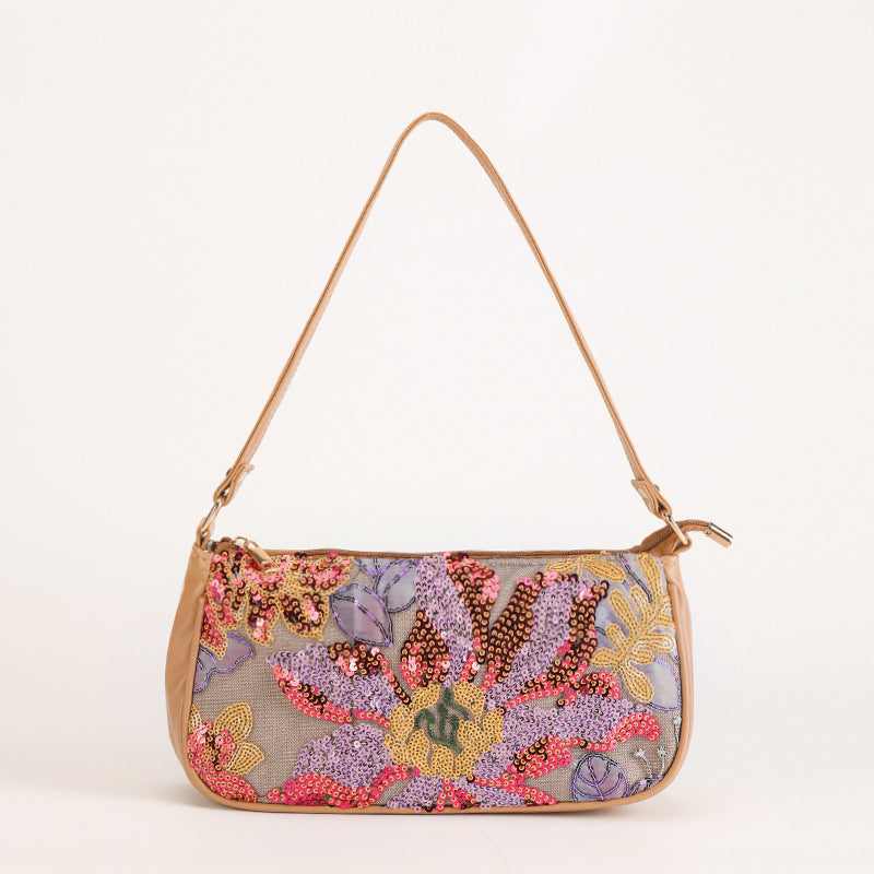 SUNSETBLOOM | MEHRFARBIGE SCHULTERTASCHE MIT BLUMENPAILLETTEN