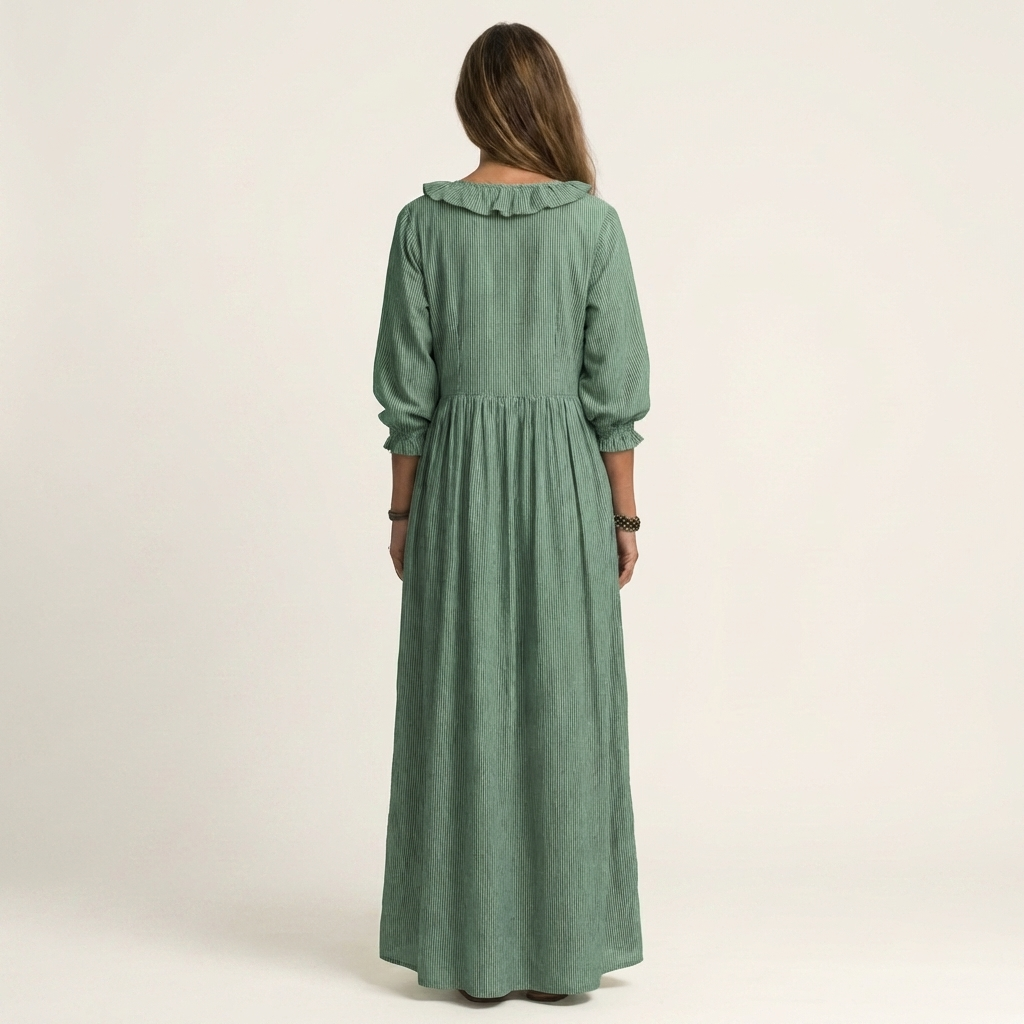 PALOMA | MAXIKLEID MIT RÜSCHEN, V-AUSSCHNITT, STREIFENMUSTER UND BALLONÄRMELN