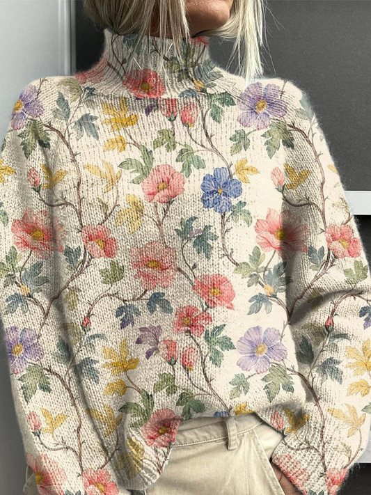 FLORENZ | WUNDERSCHÖNER ROLLKRAGENPULLOVER MIT BLUMENMUSTER