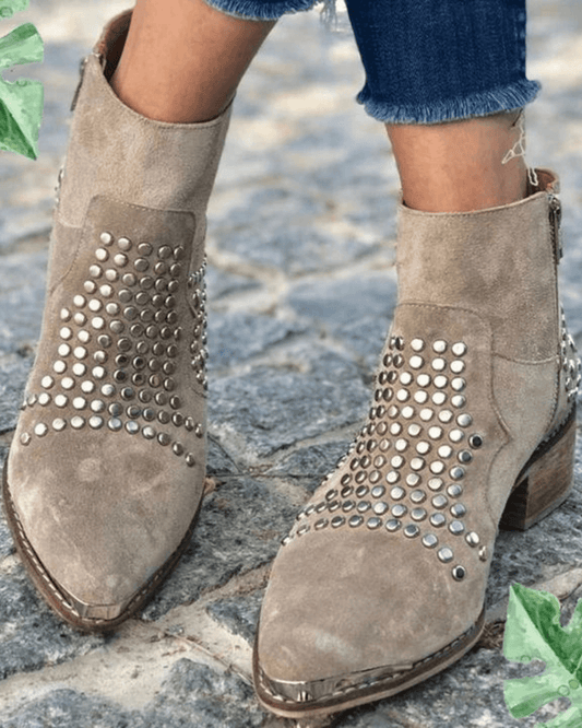  SIMONE | STUDDED POINTED ANKLE BOOTS