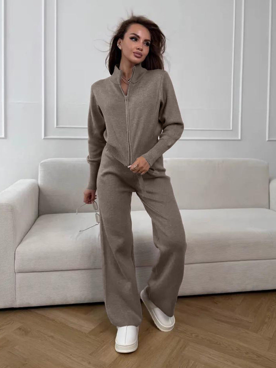 ISLA | 2-TEILIGES STRICKSET – WEITE HOSE MIT KORDELZUG UND REISSVERSCHLUSS-JACKE