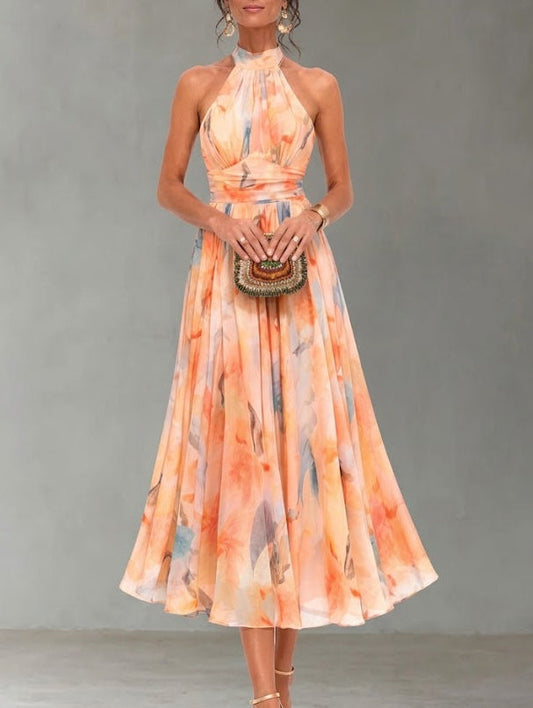 ROSE | HALTERNECK DRESS WITH WATERCOLOUR PRINT