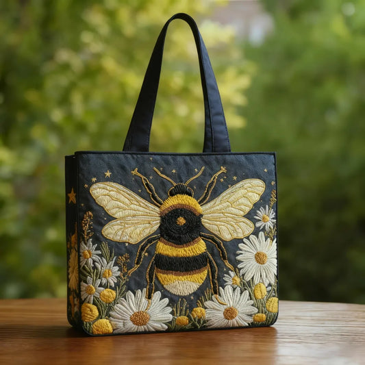 DAISY | HANDGEFERTIGTE BIENEN-TASCHE MIT GÄNSEBLÜMCHEN UND STERNEN