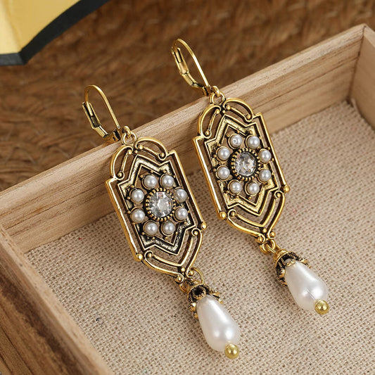 ADELINA | VINTAGE GOLDEN INLAID PEARL EARRINGS