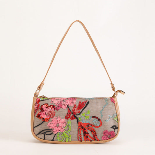 SCARLETBLOOM | ROTE SCHULTERTASCHE MIT BLUMENPAILLETTEN