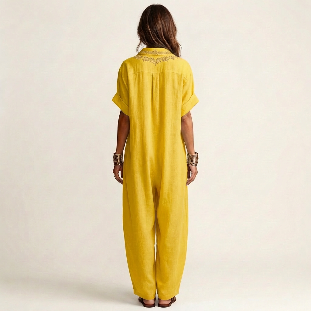 PETRA | EMBROIDERED V-NECK COLLAR MAXI DRESS