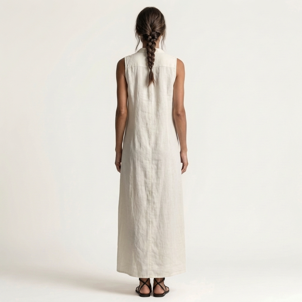 VALENTINA | ÄRMELLOSES MAXIKLEID MIT KAPUZE UND DURCHGEHENDER KNOPFLEISTE