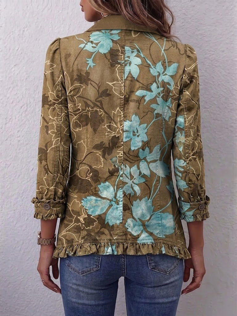 SUNDARA | BOHO-JACKE MIT VINTAGE-BLUMENMUSTER, VERLAUFSOPTIK UND RÜSCHEN