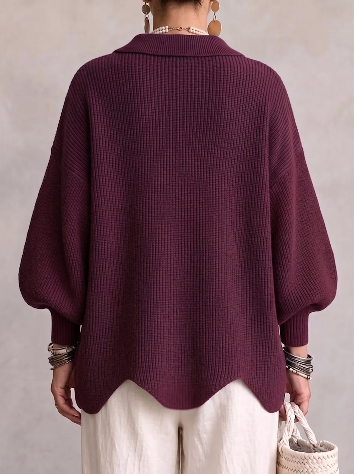 KATRIEN | OVERSIZED STRICKJACKE MIT KRAGEN UND METALLKNÖPFEN