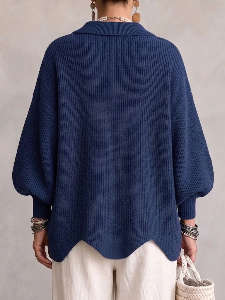 KATRIEN | OVERSIZED STRICKJACKE MIT KRAGEN UND METALLKNÖPFEN